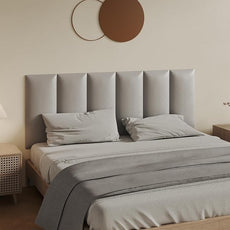 Wall-Mounted Upholstered Headboard Panels, Light Gray Faux Leather, 24x12 Inches, Pack of 9 – DIY Adjustable Soundproof Padding for Queen and King Beds, Modern Accent Wall Décor