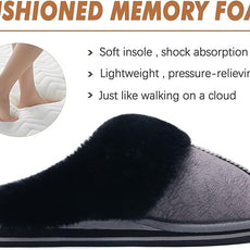 KuaiLu Womens Fluff Dual Memory Foam Slippers Ladies Cozy Arch Support Warm Scuff Slippers Slip on Comfy Winter House Shoes with Non-Slip Indoor Outdoor Hard Sole