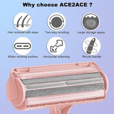 ACE2ACE Pet Hair Removal Tool, Lint Roller Brush for Cats and Dogs, Reusable Self Clean Pet Fur Remover, Pet Hair Remover for Laundry, Carpet, Furniture, Couch, Sofa and Bedding (Pink)