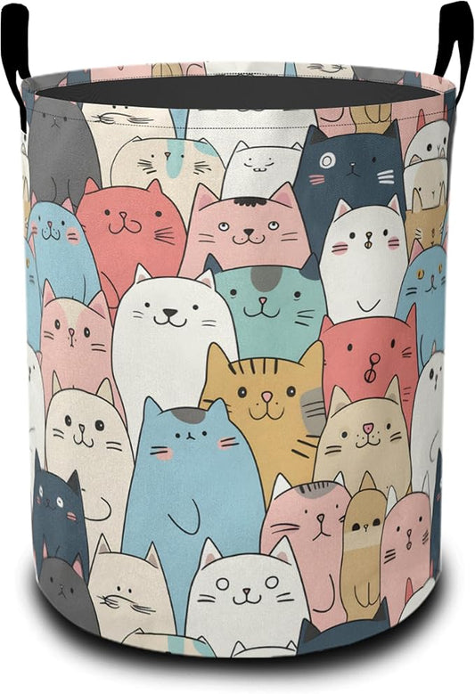 Laundry Basket-Cute Cartoon Cat Foldable Waterproof Oxford Cloth Funny Tote Bag Laundry Hamper Clothes Storage Bucket Organizer For Bathroom/Laundry Storage/Bedroom Storage Basket