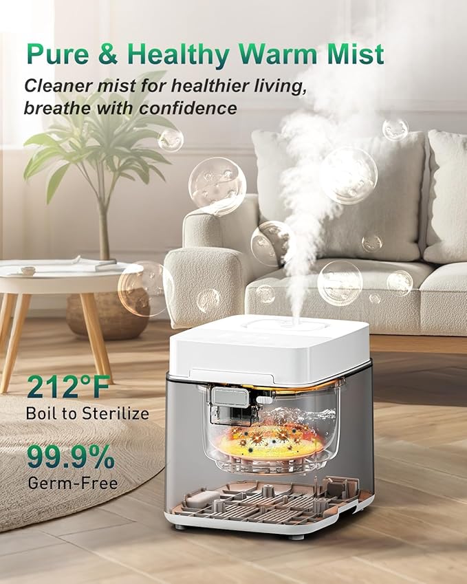 Mifasol Stainless Steel Warm Mist Humidifier, 3.3L/0.87Gal Steam Humidifier Large Room up to 800 sq ft, Easy to Clean Humidifiers for Bedroom Baby Nursery Home Office, White