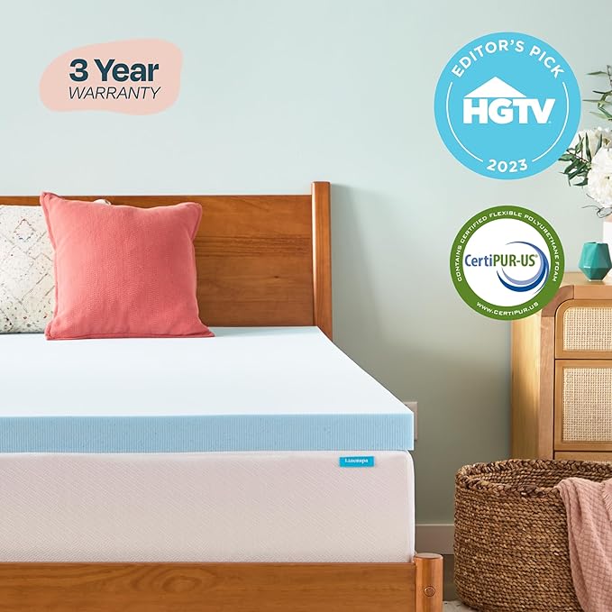 Linenspa 3 Inch Gel Swirl Memory Foam Mattress Topper – Cooling Gel Infused – Pressure Relieving Bed Topper - Mattress Pad – CertiPUR Certified - Twin XL Size