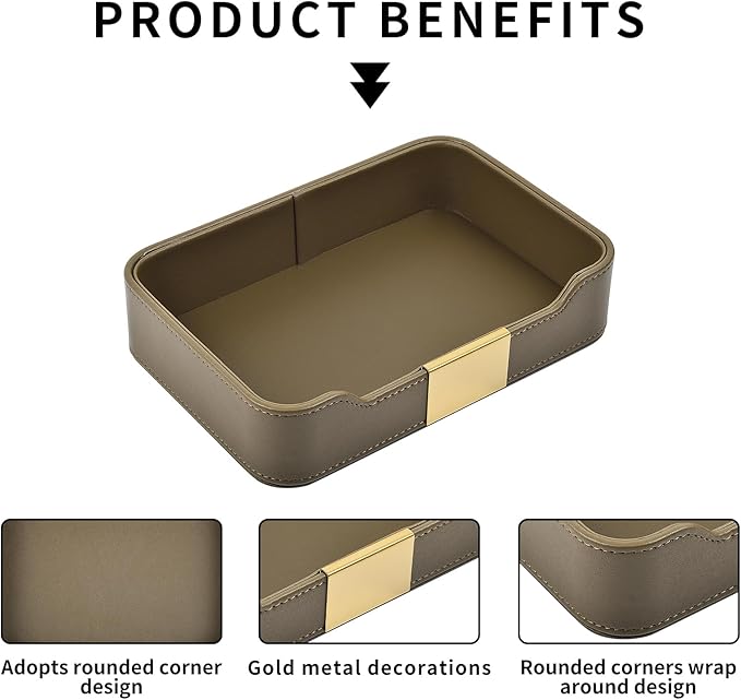 Luxury Leather Valet Tray Desktop Storage Organizer,Bedside Vanity Catchall Tray Nightstand Caddy Holder for Cosmetic,Jewelry,Watch,Keys,Phone,Wallet,Remote Controller,Pen,Olive Green