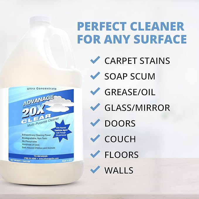 Advanage 20X All Purpose Cleaner Concentrate - The Wonder Cleaner Unscented for All Surfaces Around Bathroom, Kitchen, Oil and Grease | Multi Purpose Cleaner for Household Cleaning Solution, 128 Fl Oz