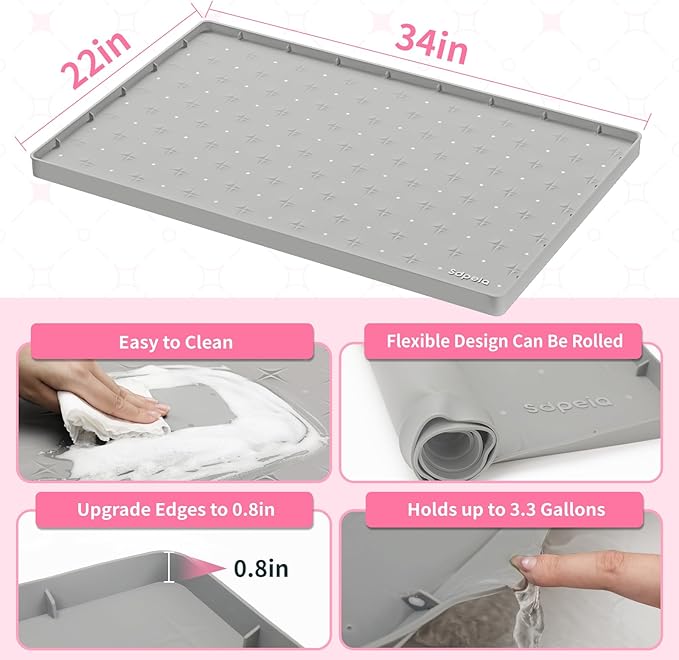 Sdpeia Under Sink Mat 31"×22" Waterproof Silicone Cabinet Liner & Sink Protector for Kitchen & Bathroom, Multi-Purpose Organizers Tray for Pets, Laundry, Cat Litter Mat