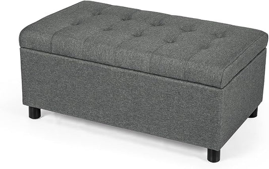 Joveco Rectangular Lift Top Storage Ottoman Bench, Tufted Storage Bench for Living Room Entryway Bedroom (Gray)