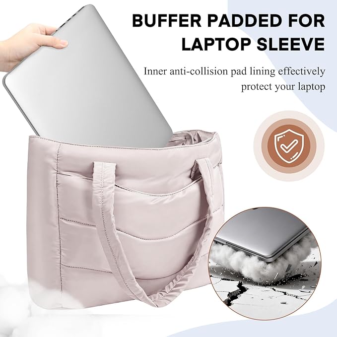 Skycase Puffer Tote Bag for Women - Lightweight Puffy Work Handbag- Large Laptop Quilted Shoulder Bag for Daily, Travel, Gym