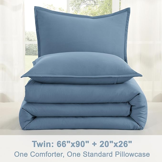 Litanika Comforter Set, Lightweight Solid Bedding Comforter Set, Fluffy Down Alternative Bed Set, Dark Grayish Blue, Twin/Twin XL