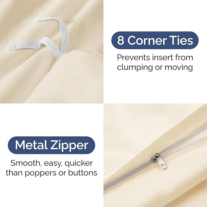 CGK Unlimited Duvet Cover Queen Size Set - Extra Soft Queen Size Duvet Cover 90 x 90 with 2 Pillow Shams - Hotel Quality w/Zipper Closures & Ties - Bedding and Bed Linens Set (Off White)