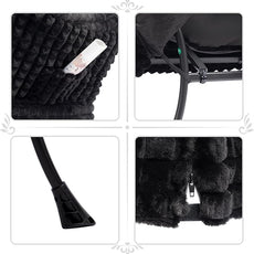 HollyHOME Lazy Chair with Foldable Ottoman, Accent Comfy Lounge Armchair and Folding Footrest Stool, Leisure Sofa Reading Chair and Footstool for Living Room, Bedroom, Dorm,Faux Fur Black