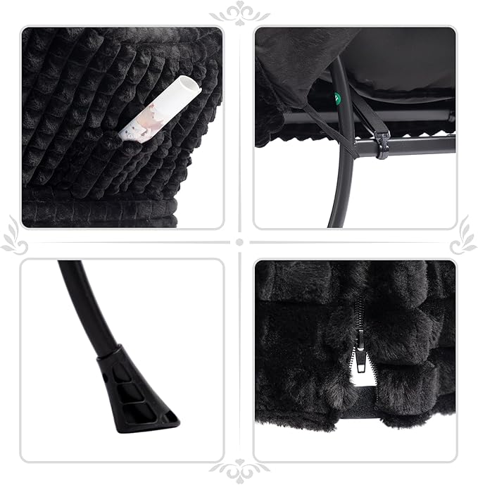 HollyHOME Lazy Chair with Foldable Ottoman, Accent Comfy Lounge Armchair and Folding Footrest Stool, Leisure Sofa Reading Chair and Footstool for Living Room, Bedroom, Dorm,Faux Fur Black