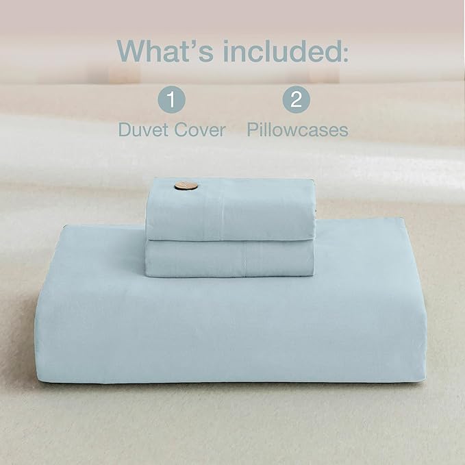 JELLYMONI Cotton Duvet Cover Full Size - Light Blue Comforter Cover with Button 100% Washed Cotton 3PCS Breathable Soft Solid Bedding Set Duvet Cover 80×90in & 2 Pillowcases (NO Comforter)