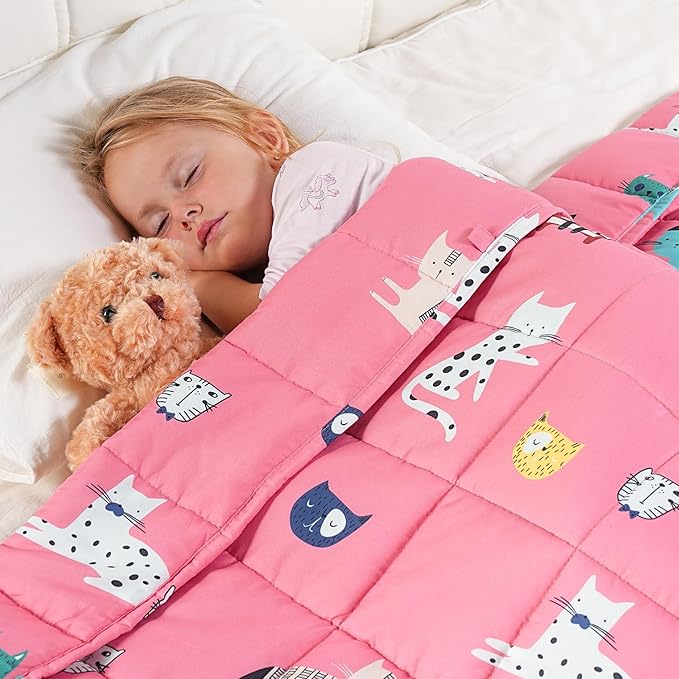 Kivik Cooling Weighted Blanket 5 Pounds, Breathable Small Weighted Blankets, Ultra Soft Heavy Throw for Relaxing & Sleeping, Machine Washable, 36 x 48 Inches, Cute Cat Printing, Pink