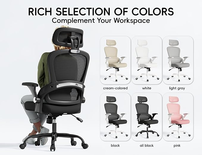 TRALT Office Chair - Ergonomic Office Chair with Back Support, Computer Chair - Home Office Desk Chair, 330 lbs Wide Seat Big and Tall Office Chairs with Headrest, Comfy Desk Chairs (Black)