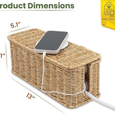 Cable Management Box, Handmade Rattan Cable Organizer, 2 Open Slots Cords Hider Box, Under Desk Cord Organizer for Computer Router USB Hub & Power Strip, Patent Pending, 13