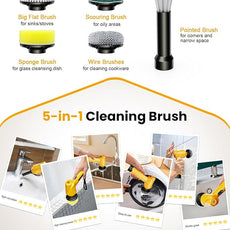qimedo 5000mAh Battery Electric Spin Scrubber Q4, Handheld Scrubber for Cleaning with Display, Power Dish Scrubber with 5 Heads, Shower Cordless Cleaning Brush Gifts for Mom