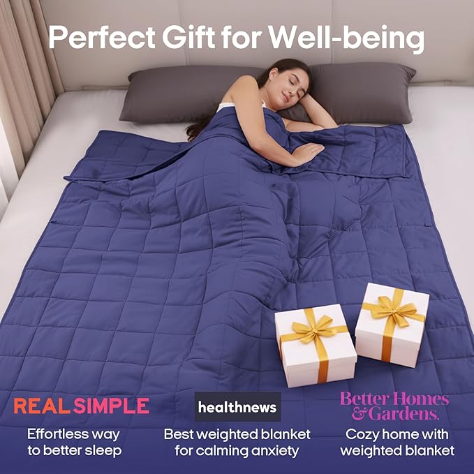 ZonLi Weighted Blanket for Adults (60"x80", 15lbs, Dusk Blue) Queen Size High Breathability Cooling Heavy Blanket, Soft Material with Premium Glass Beads, All-Season, Easy Care