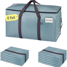 VENO 12 Pack Moving Bags, Upgraded Heavy Duty, Moving Boxes Alternative, Packing Storage Supplies for Dorm Room Essentials with Zipper for Clothes, Large Totes for Packaging (Light Blue, 12 Pack)