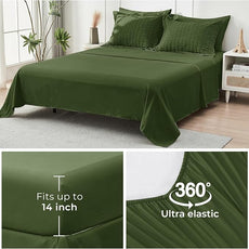 HYMOKEGE Olive Green Twin XL Comforter Set Seersucker 5 Pieces, All Season Luxury Bed in a Bag for Bedroom, Bedding Set with Comforter, Sheets, Pillowcase & Sham