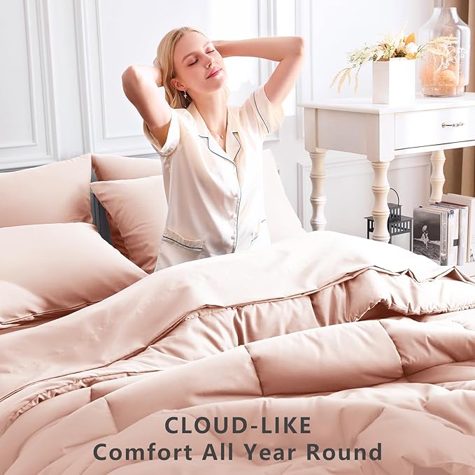 CozyLux Queen Comforter Set Blush Pink, 7 Pieces Bed in a Bag, Pink Comforter Queen Size, All Season Bedding Sets with Stitch Quilted Comforter, Flat Sheet, Fitted Sheet, Pillowcases