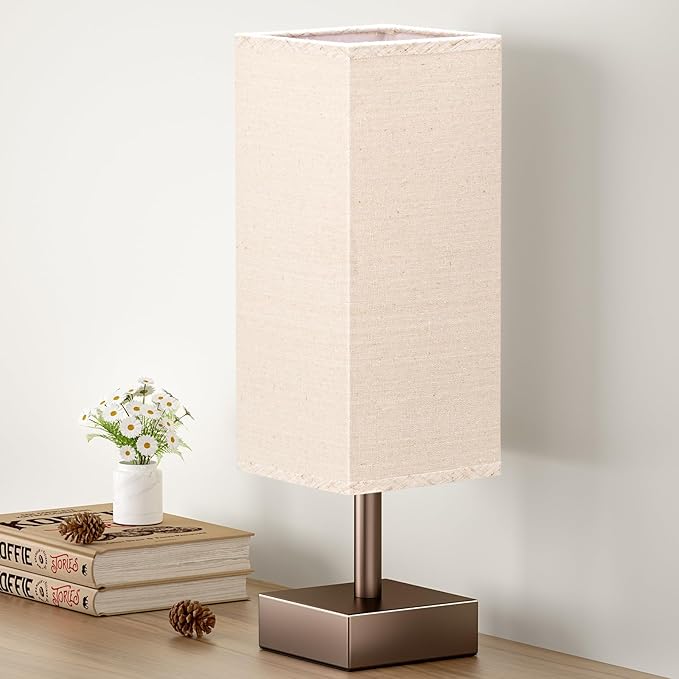 aooshine Brown Small Table Lamp - Bedside Lamp for Bedroom, Minimalist Nightstand Lamp with Square Shade, Desk Lamp for Kids Room