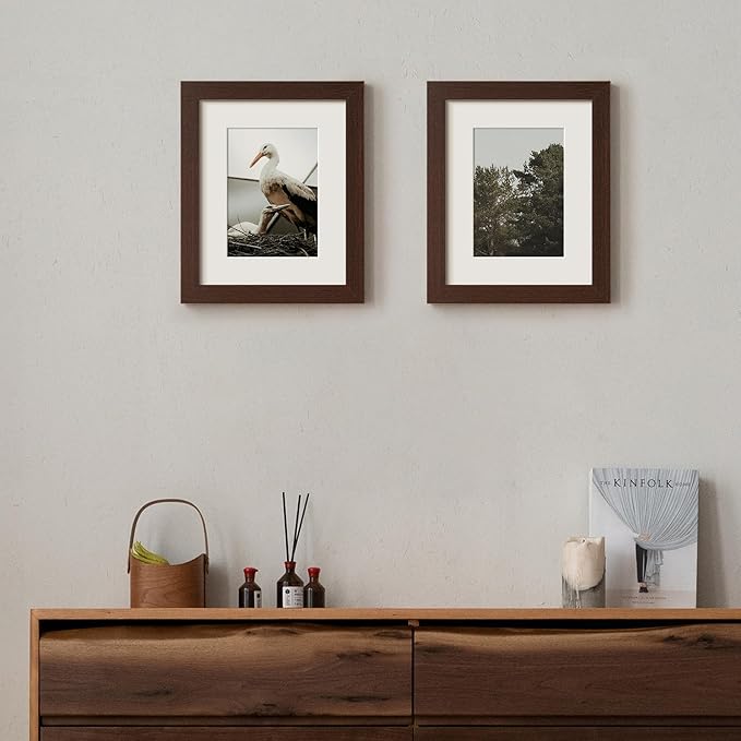 8x10 Picture Frame with Mat for 5x7 Set of 4, Walnut Wood Grain 8 x 10 Dark Brown Gallery Wall Picture Frames for Tabletop or Wall Mounting(4 Pack, Walnut)