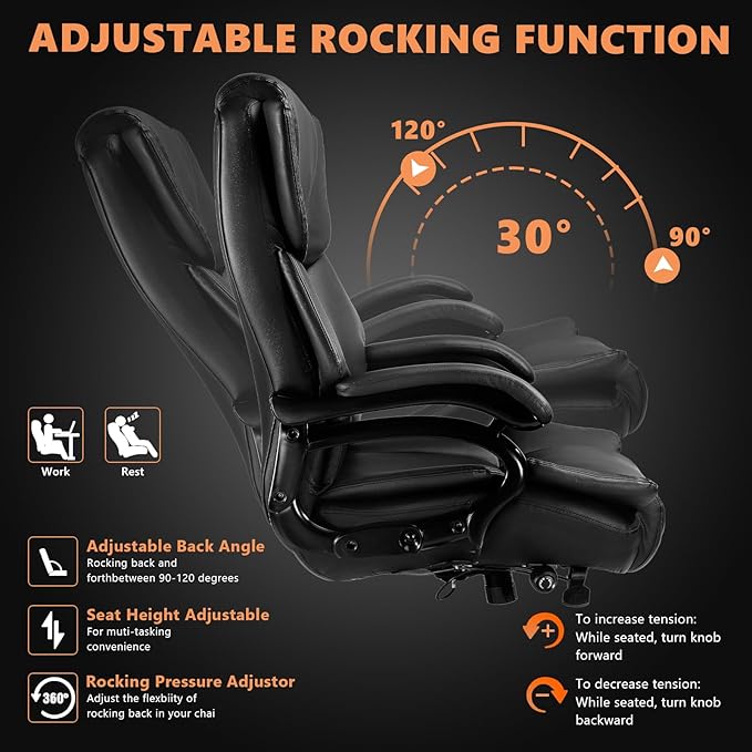 500lbs Big and Tall Office Chair with Dual Rubber Wheel, Heavy Duty Office Chair for Low Back Pain Relief, Large Executive Desk Chair with Adjustable Lumbar Support
