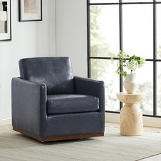 CHITA Swivel Accent Chair, Faux Leather FSC Certified Mid Century Modern Arm Chair for Living Room and Bedroom, Fully Assembled, Navy Blue