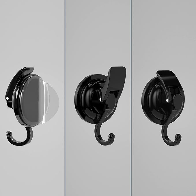 Heavy Duty Vacuum Suction Cup Hooks, Matte Black Plated Polished Super Suction for Kitchen Bathroom, 1 Pack