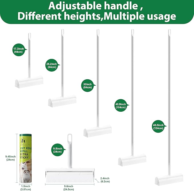 9.5'' Large Lint Roller for Pet Hair with 6 Extendable Handle and Dust-Proof Cover * 5 Refills 300 Sheets, Long Handle Lightweight Extra Sticky Heavy Duty Mop for Cleaning Carpet Floor