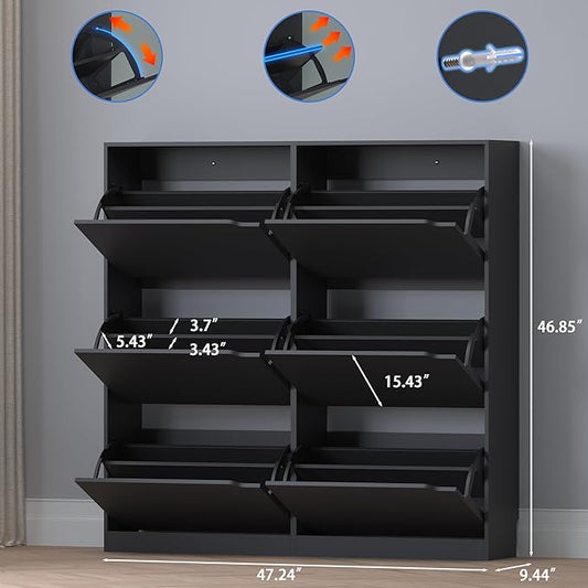 Shoe Cabinet with 6 Flip Drawers, Slim Narrow Shoe Storage Cabinet, Freestanding Shoe Organizer for Entryway, Hallway, Foyer