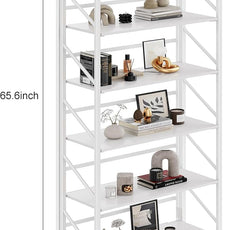 JSB No Assembly Folding Bookshelf, 6 Tier Industrial Metal Book Shelf for Storage, Vintage Wood Foldable Bookcase for Living Room, Bedroom, Office Organization Shelves