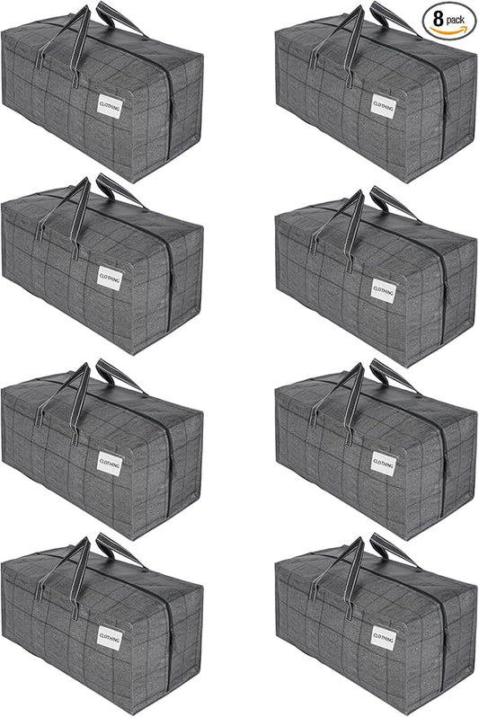 VENO 8 Pack Moving Bags w/Backpack Straps, Heavy Duty, Moving Boxes Alternative, Packing Supplies, Large Storage Totes for Dorm Room Essentials with Zipper for Clothes (Windowpane, 8 Pack)