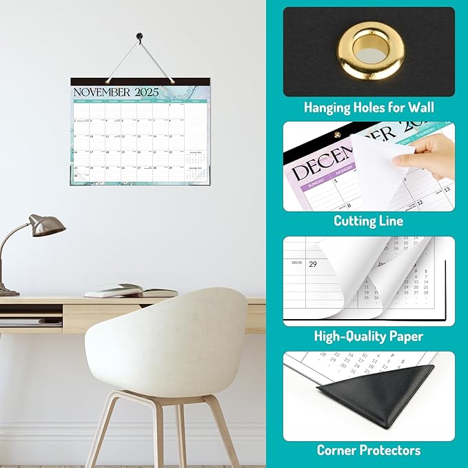 Forvencer Desk Calendar 2026, 20 Months Calendar, Nov. 2025-Jun. 2027, 14" x 11" Wall Calendar 2026 Monthly Planner with Plastic Cover & Stickers & Thick Paper for Office Home School Supplies