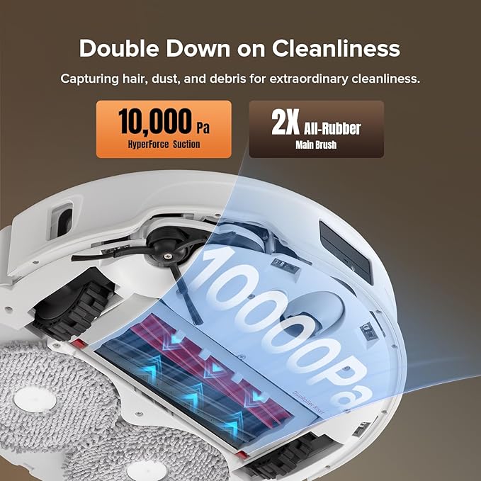 roborock Qrevo Master Robot Vacuum and Mop Combo, 10,000Pa Suction, FlexiArm Design Side Brush & Mop, Auto Mop Washing & Drying, Self-Emptying&Refilling, White (Renewed)