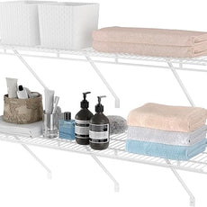 HAUSHOF Closet Shelves 4ft x 16in Wall Mounted 2-Pack, White Metal Wire Shelving for Laundry Room, Closet, Basement Organization and Storage