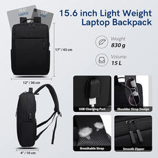 VGOAL Laptop Backpack fit 15.6 inch, Commuting Business Bag Lightweight Casual Daypack with USB Charging Port for Business, Travel, Daily Use