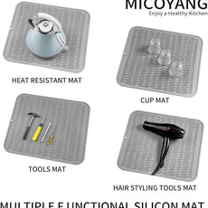 Silicone Dish Drying Mat for Multiple Usage,Easy clean,Eco-friendly,Heat-resistant Silicone Mat for Kitchen Counter or Sink,Refrigerator or Drawer Liner Grey XL 18 inches x 16 inches