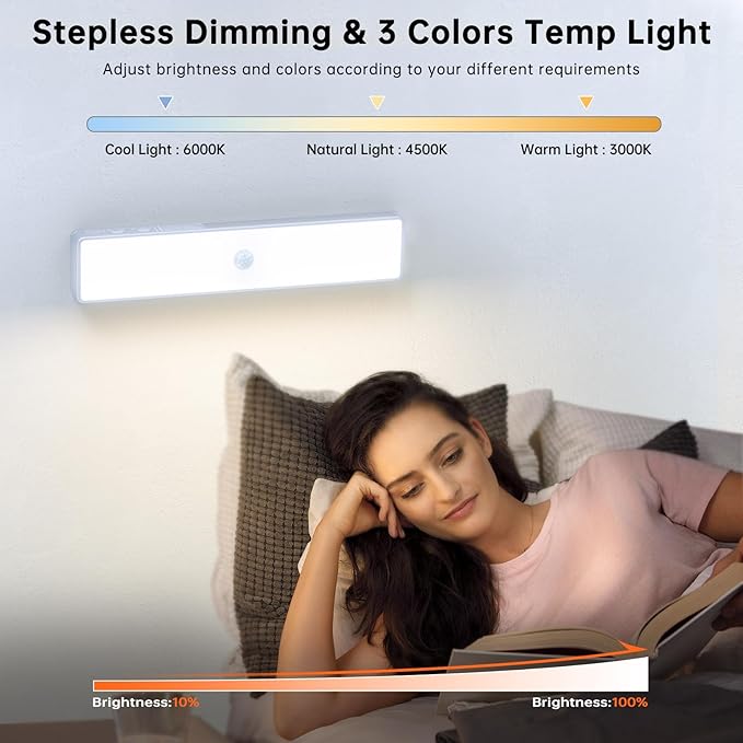 LED Closet Light with Charging Station, 6 Pcs 3 Color Temperatures 30LEDs Dimmer Rechargeable Motion Sensor Under Cabinet Lighting, Stick-on Night Light for Kitchen