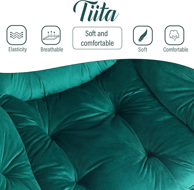 Tiita Lazy Chair with Ottoman, Modern Large Accent Lounge Armchair, Comfy Leisure Sofa Reading Chair with Footrest for Bedroom, Living Room, Dorm Rooms, Garden and Courtyard, Velvet Green