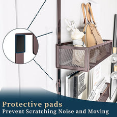 Consumest Over The Door Hooks Organizer - Extra Long Door Hanger with 9 Coat Hooks & 2 Mesh Basket, Back Storage Organizer Hanging Towels for Bathroom, Bedroom, Bronze (for 1.76in Doors)