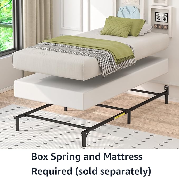 Amazon Basics Metal Twin Size Bed Frame(Box Spring Required), 6-Leg Base for Box Spring and Mattress Support, Tool-Free Easy Assembly, Black