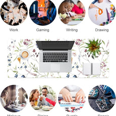 QIYI Floral Mouse Pad, Large Desk Mat for Desktop, Women Girls Watercolor Flowers Office Décor Desk Accessories, PU Leather Waterproof Gaming Mousepad, Wildflowers Desk Pad Computer Mat, 31.5
