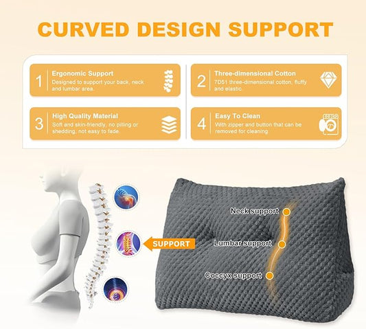 Large Triangular Headboard Wedge Pillow Soft and Supportive Headboard Backrest Positioning Support Bolster Cushion, Bed Wedge Pillow with Removable Cover(Dark Gray,Cal King,71x8x20inch)