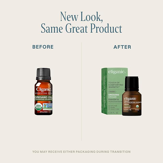 Cliganic Organic Oregano Essential Oil, 100% Pure Natural for Aromatherapy | Non-GMO Verified (Packaging May Vary)