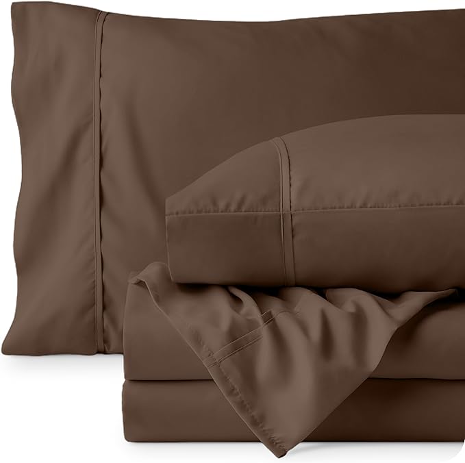 Bare Home Queen Sheet Set - Luxury 1800 Ultra-Soft Microfiber Queen Bed Sheets - Double Brushed - Deep Pockets - Easy Fit - 4 Piece Set - Bedding Sheets & Pillowcases (Queen, Cocoa) BareHome