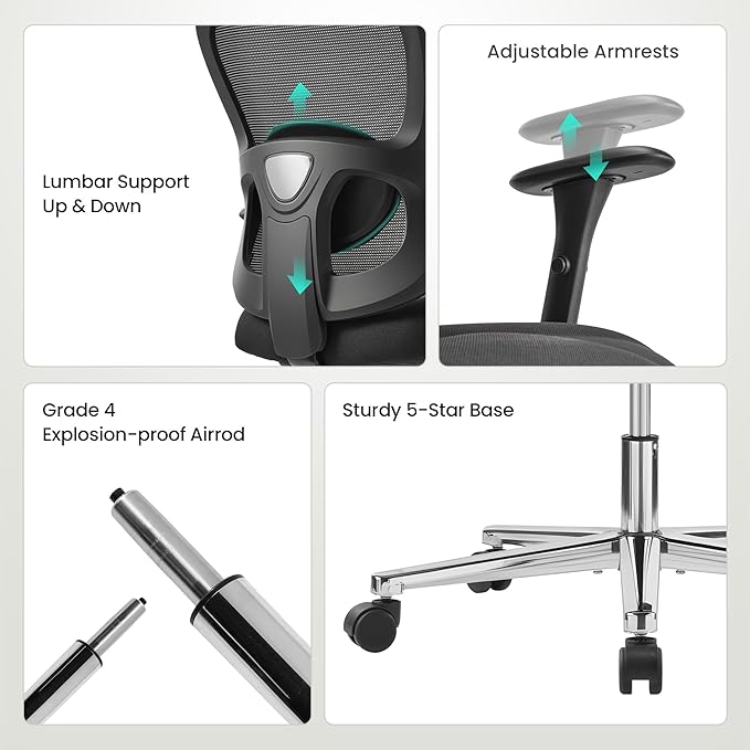 EUREKA ERGONOMIC Big and Tall Office Chair for Heavy People, Hoss 500lbs Heavy Duty Office Chair Mesh Ergonomic Desk Chair with Armrest, Rolling Chair with Wide Comfy Seat for Adult, Black