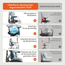 LiberNovo Dynamic Ergonomic Desk Chair + StepSync Footrest Bundle - Comfy Home Office Chair with Adaptive Lumbar Support, 160° Recline & Built-in Spine Stretch, Black+45cm