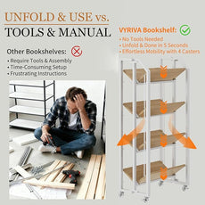 No Assembly Double-Sided Folding Bookshelf for Living Room, 4 Tier Collapsible Book Shelf for Home Office, Portable Bookcase Storage Organizer