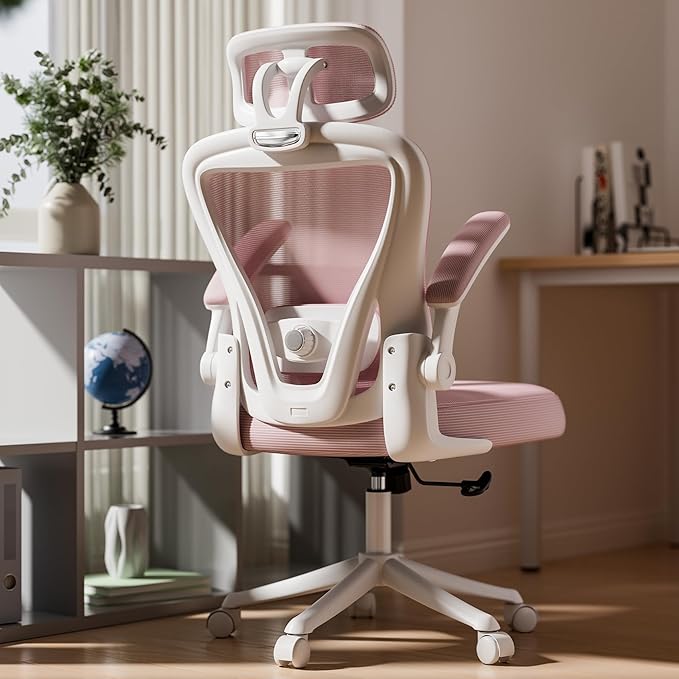 Ergonomic Office Chair M903, Computer Desk Chair with Wheels, High Back Mesh Office Chair with Adjustable Lumbar Support, Headrest, Flip-Up Armrests, Pink